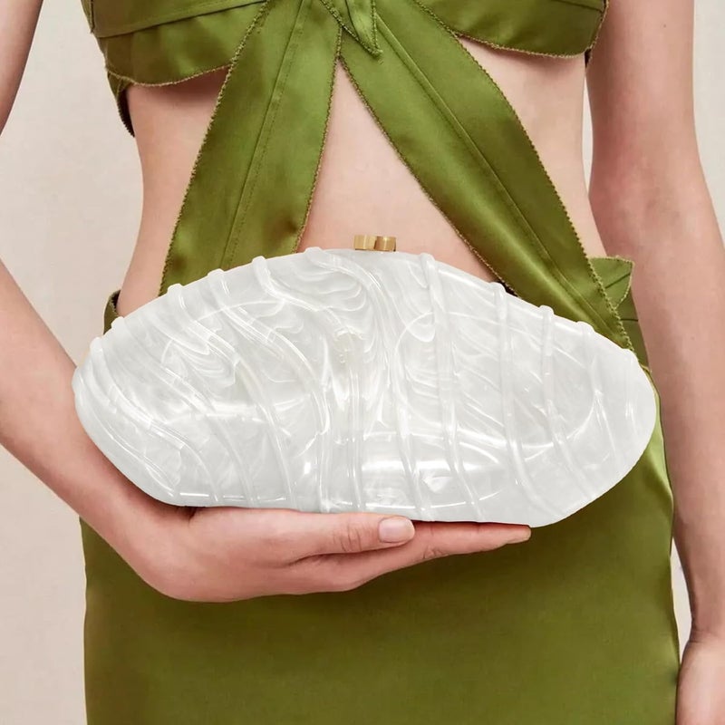 NEWROGENG Acrylic Clutch Purse for Women Evening Bag, Irregular Shell Acrylic Purse Box Clutch with Chain for Party Wedding Prom - Image 4